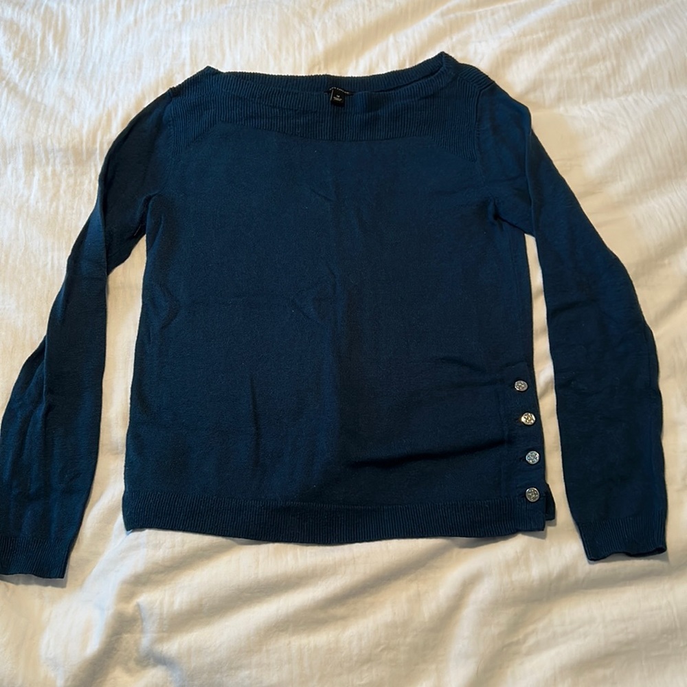 Ann Taylor Womens Sweater Long Sleeve Navy Blue Wool blend Casual